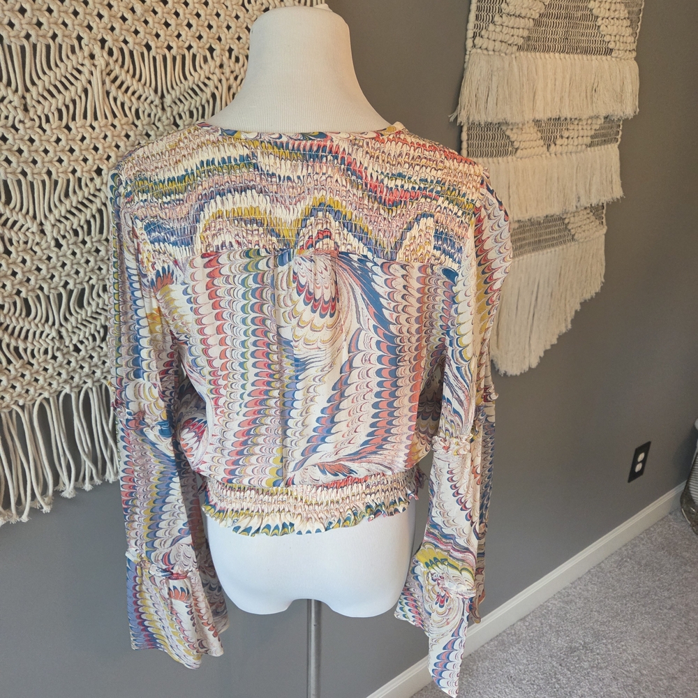 Anthropologie Multicolor Feather Print Blouse - Picture 2 of 6